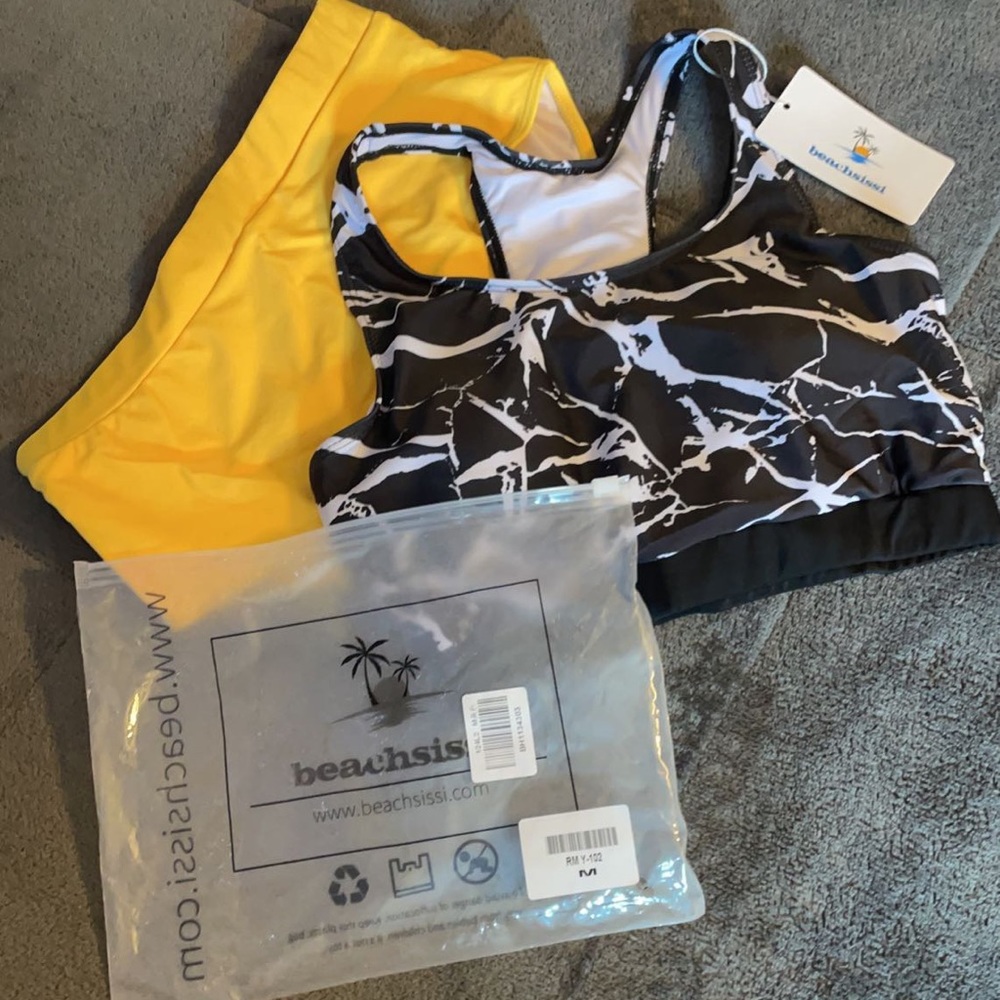 Yellow and black bathing suit